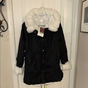 Elegant Black Jacket with White Faux Fur Trim